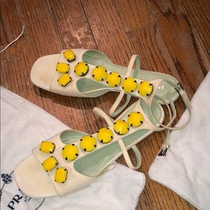 Ivory Prada sandals with yellow stones. Worn once